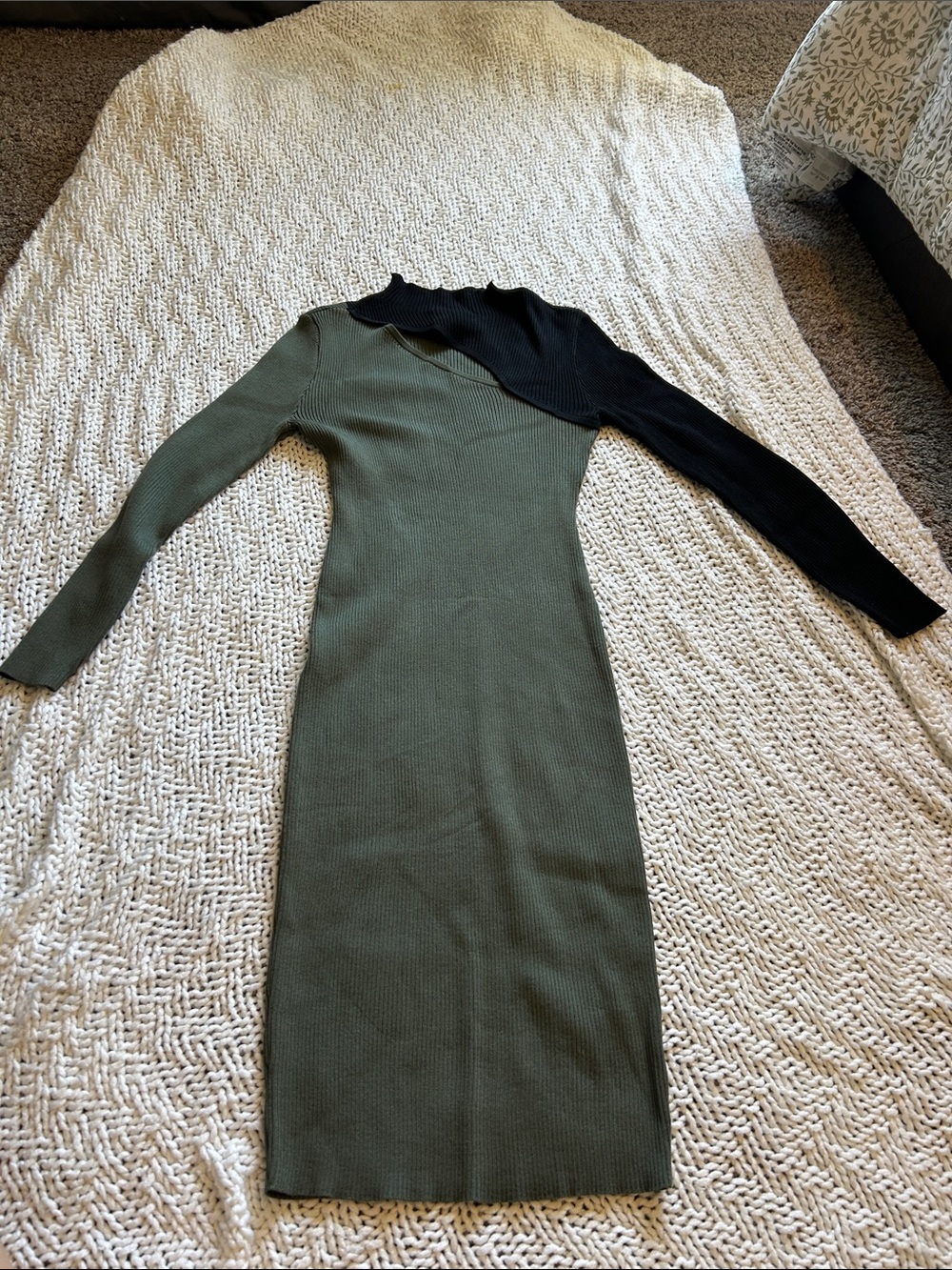 No Boundaries Olive & Black Asymmetrical Ribbed Knit Dress